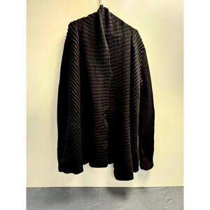Vince Shawl Collar Open Front Ribbed Cardigan, Black Wool, size L